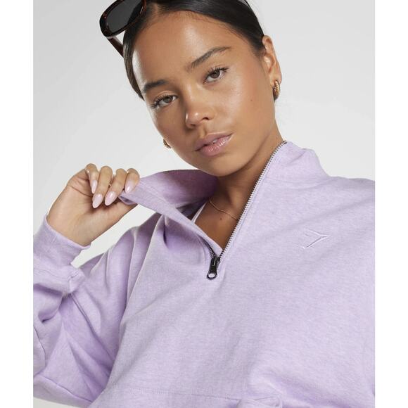 Gymshark Rest Day Sweats 1/2 Zip Pullover Purple Aura Lilac Marl Oversized Fit M - Picture 6 of 16